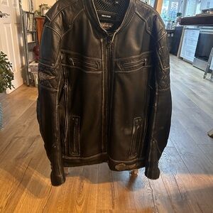 Harley-Davidson Black Bomber Leather Jacket with Snap-Button Collar